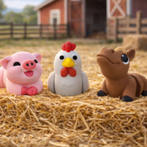 Zablis_FarmSet_FlexiSleepingPig_FlexiChicken_FlexiHorse_Schwein_Huhn_Pferd